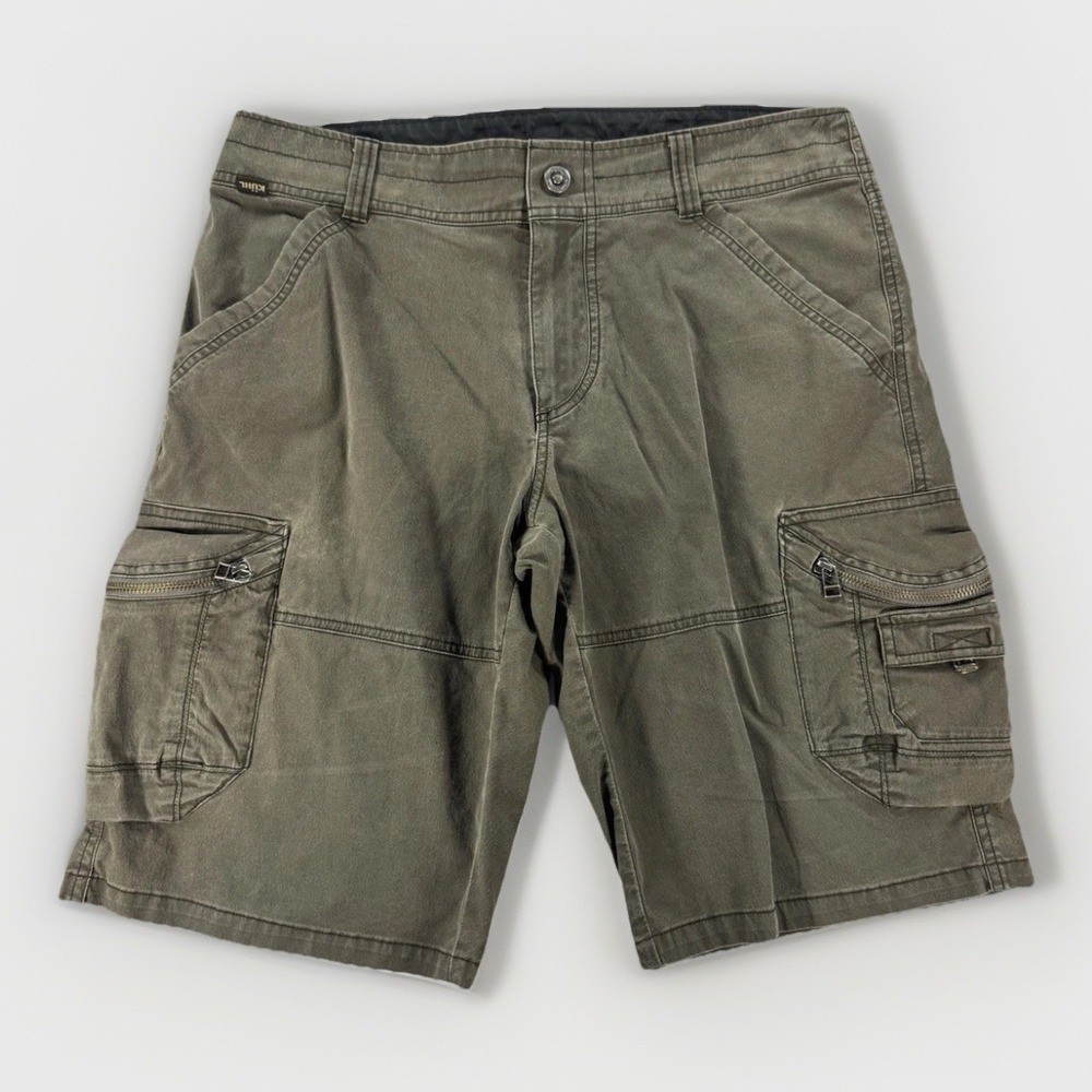 Kuhl Cargo Shorts Mens 33 Olive Green Hiking Utility Outdoor Trail Shorts